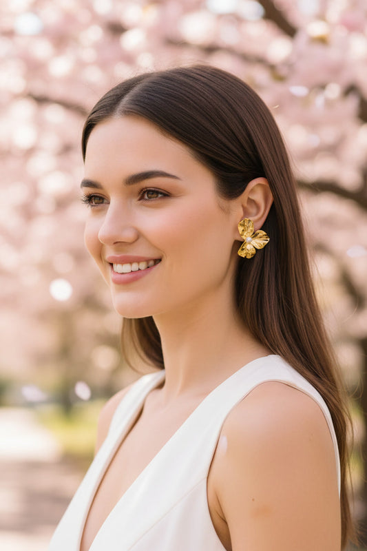 The Earthy Ritual | 18K Gold Flower Shell Pearl Earrings
