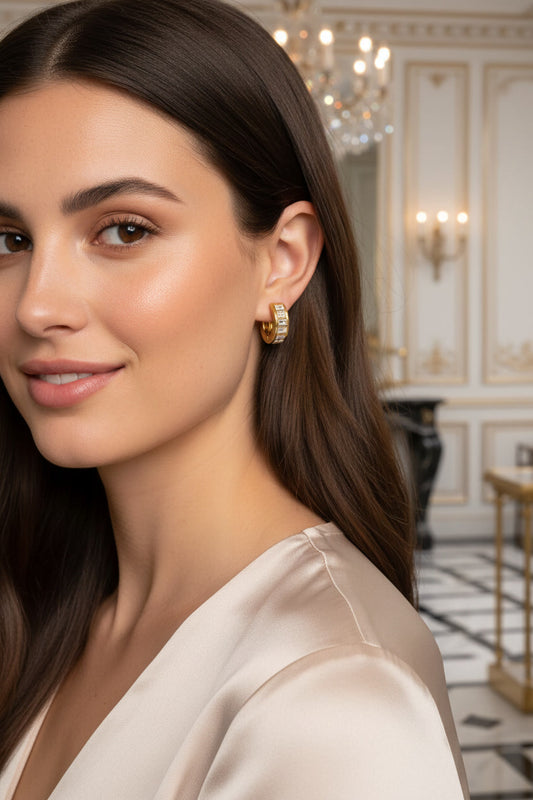 The Modern Muse | 18K Gold Baguette CZ Hoop Earrings