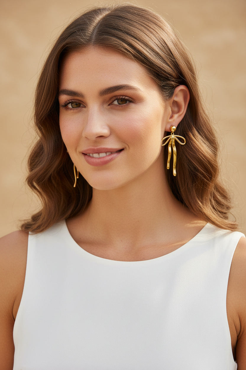 The Vintage Soul | 18K Gold Liquid Bow Drop Earrings