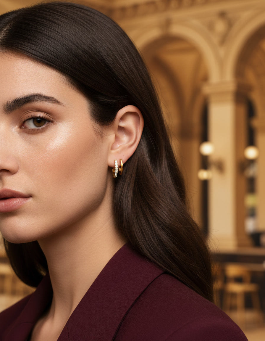The Modern Muse | 18K Gold CZ Double Hoop Studs