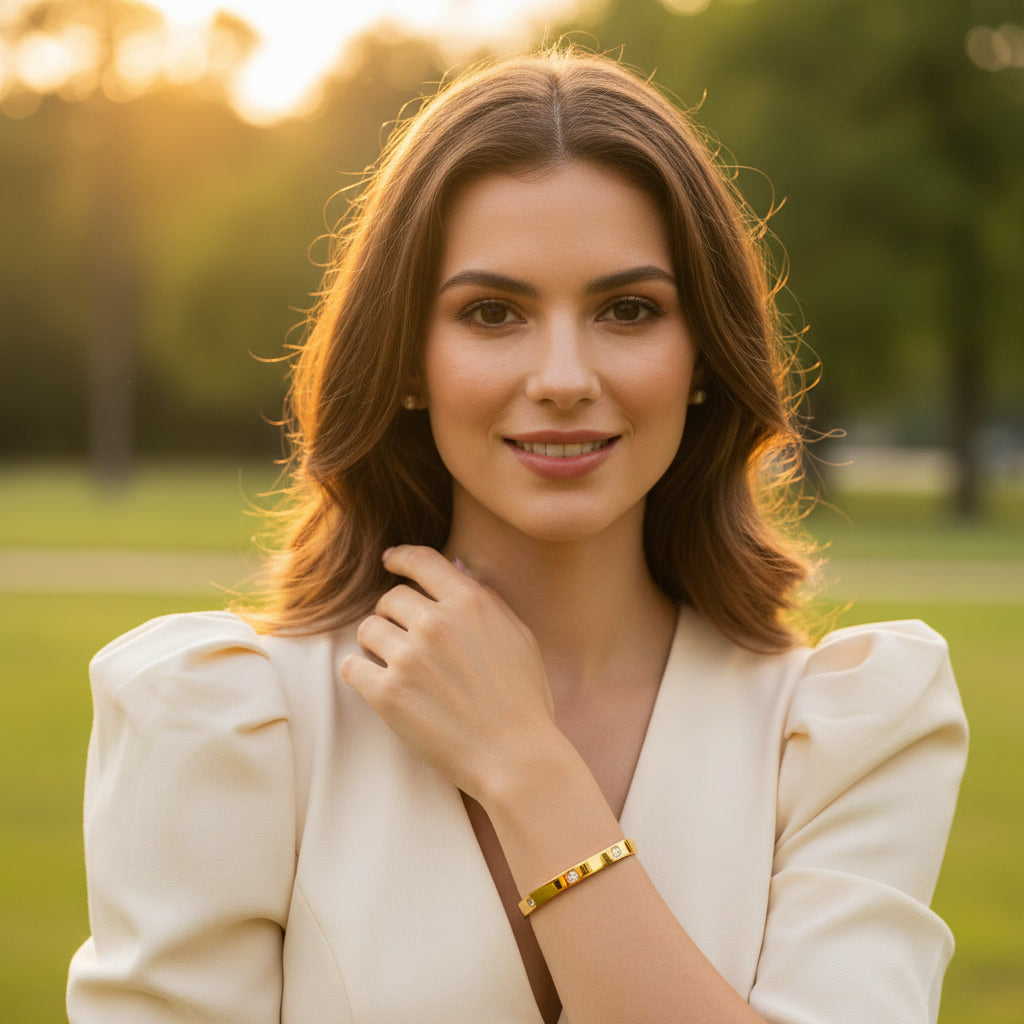 The Muse Bangle | 18K Gold Dahlia Classic CZ Bangle