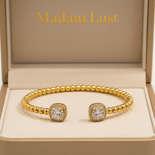 The Muse Bangle | 18K Gold Camellia CZ Bangle