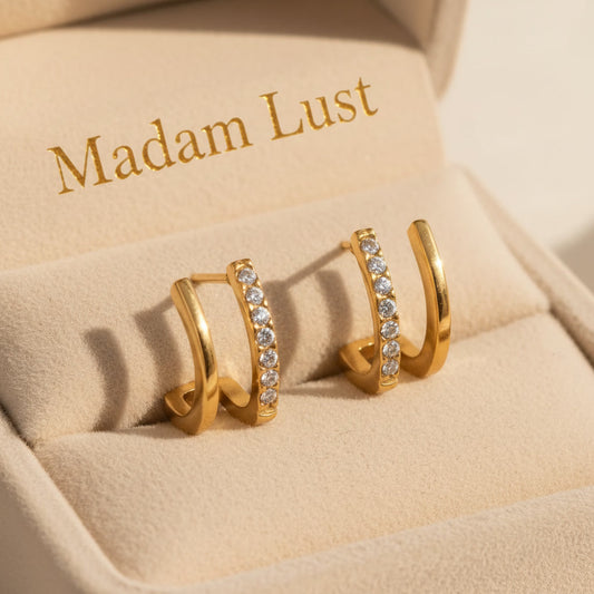 The Modern Muse | 18K Gold CZ Double Hoop Studs