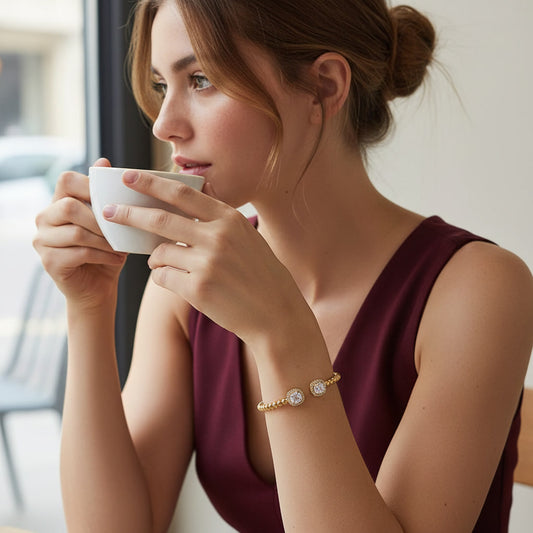 The Muse Bangle | 18K Gold Camellia CZ Bangle