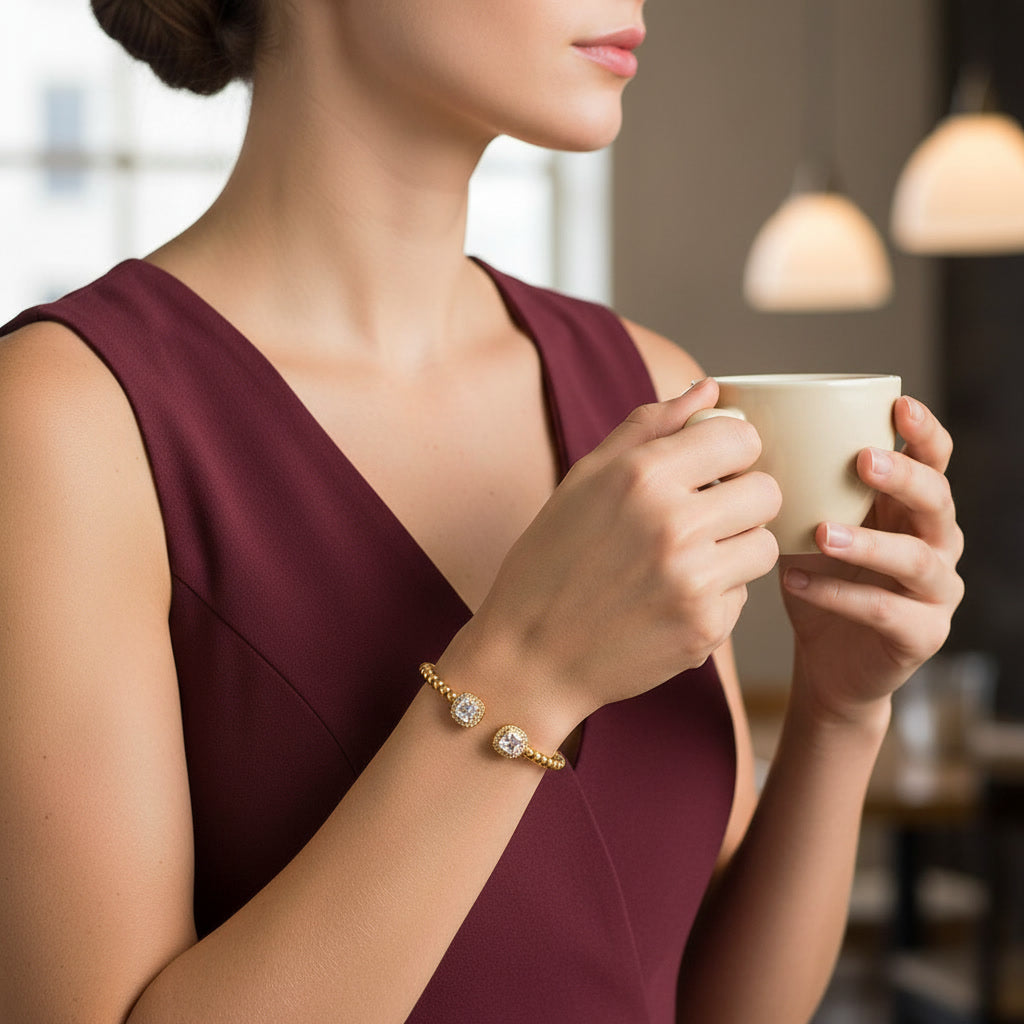 The Muse Bangle | 18K Gold Camellia CZ Bangle