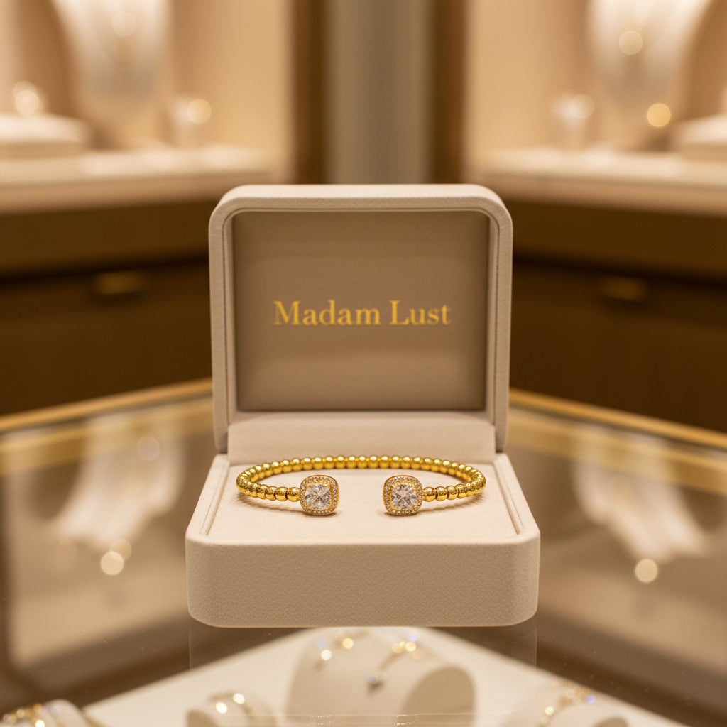The Muse Bangle | 18K Gold Camellia CZ Bangle