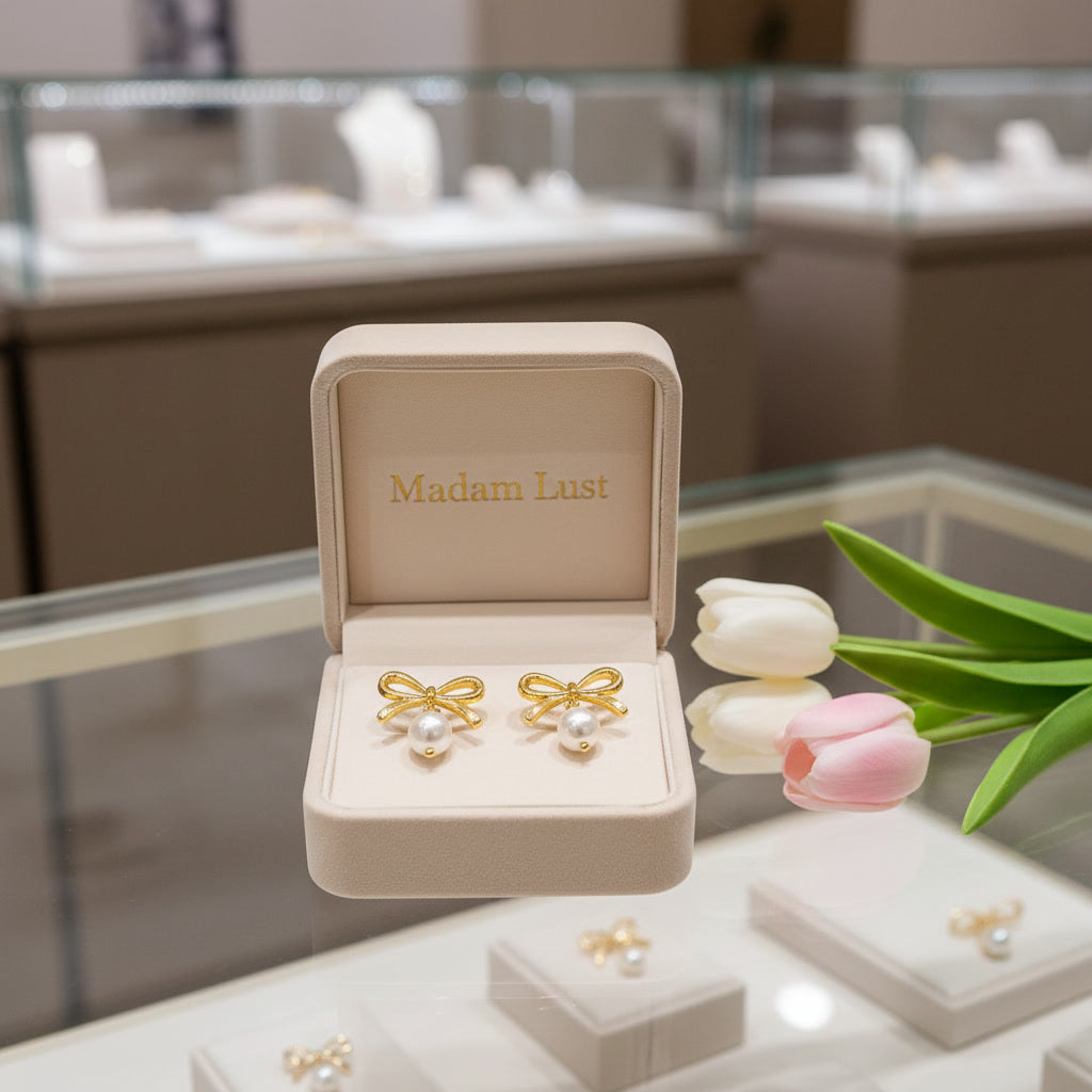 The Vintage Soul | 18K Gold Pearl Bow Drop Studs