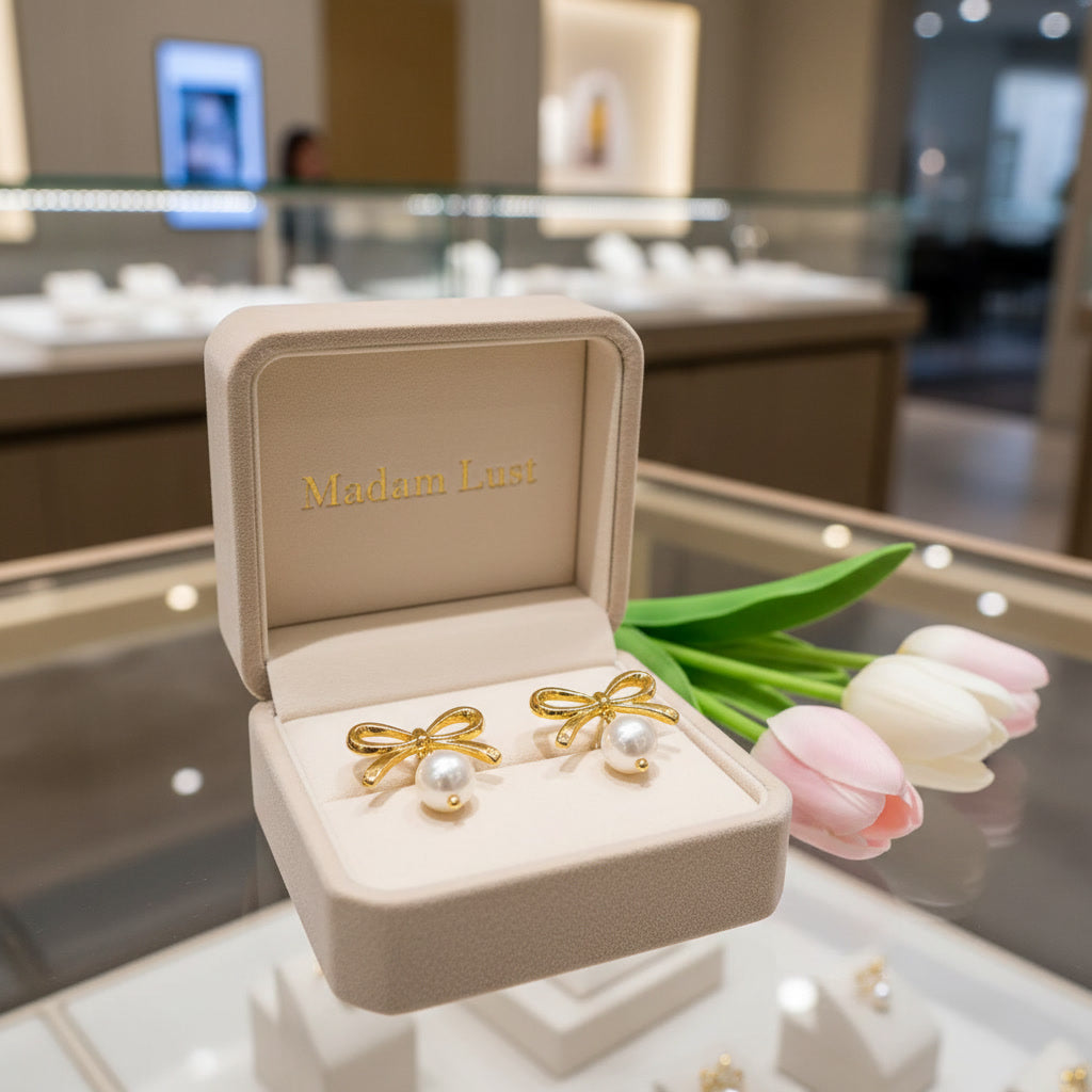 The Vintage Soul | 18K Gold Pearl Bow Drop Studs