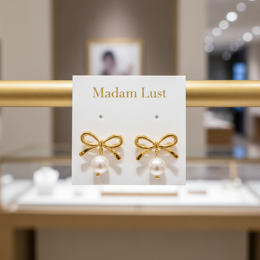 The Vintage Soul | 18K Gold Pearl Bow Drop Studs
